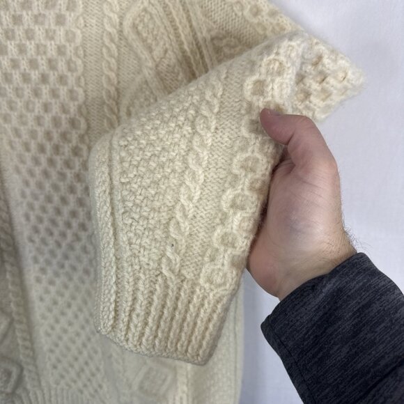 Vintage Aran Fisherman Sweater Cream Wool Cable Knit Women’s M/L Handknit - Picture 2 of 5